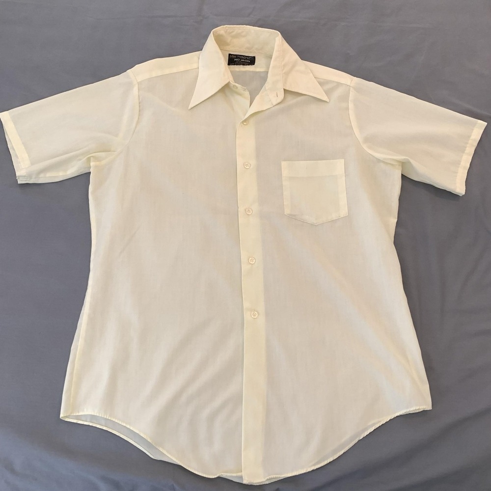 Vintage JCPenney Shirt Mens Small White Short Sleeve Button Front No Iron Dress